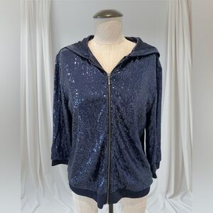 Chico's Navy Sequin Hoodie Size 1 (Medium 8)